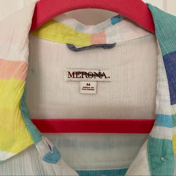 MERONA • Colorful Stripes Cotton Button Down Collared Tank Top - Picture 4 of 7
